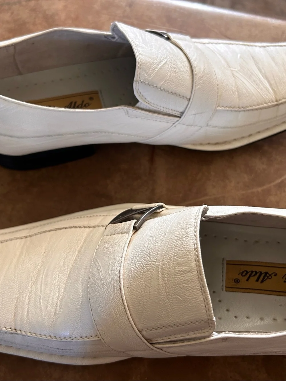 Men's White Slip-On Loafers with Buckle Accent